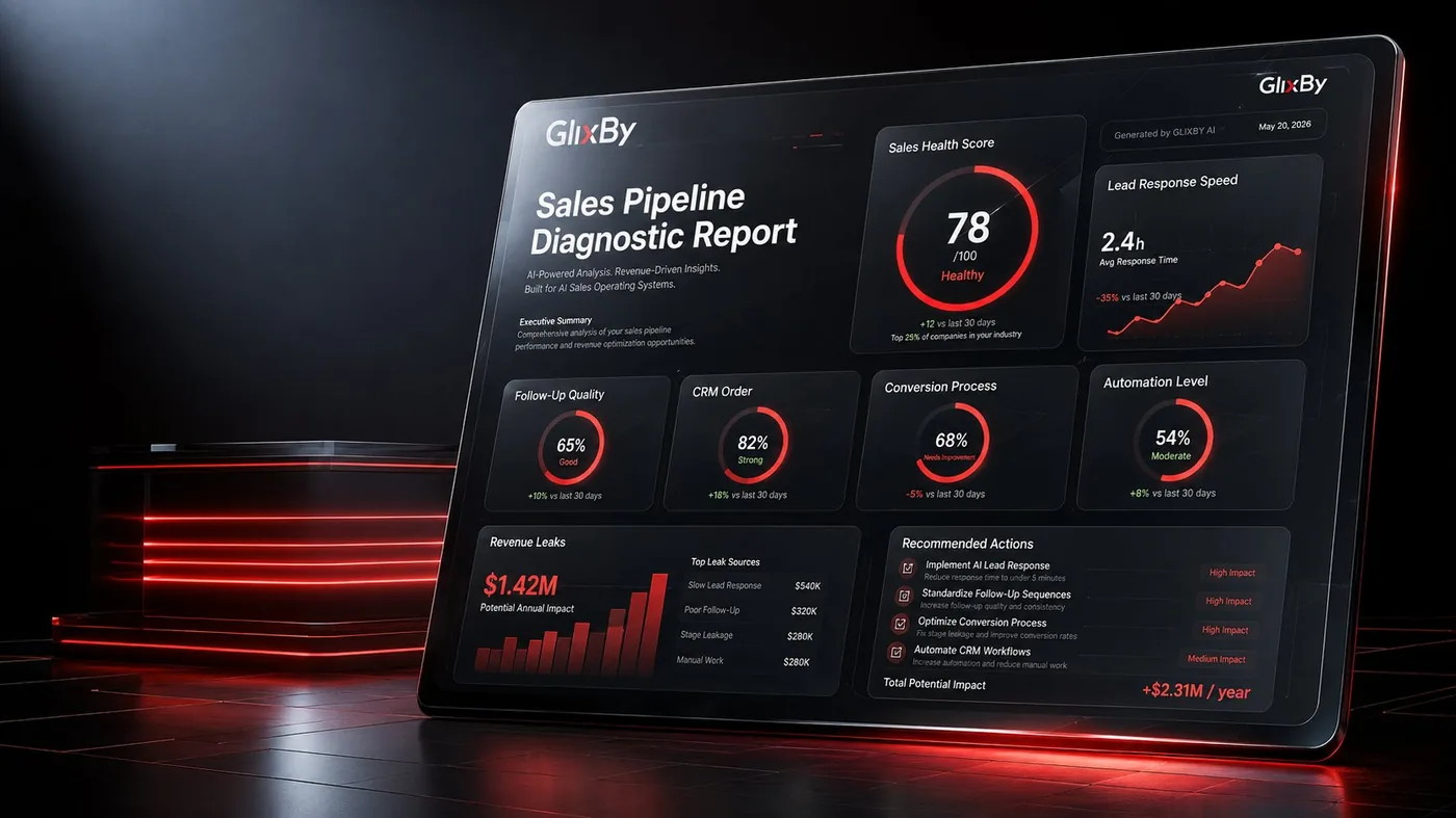 Sales pipeline diagnostic report generated by Glixby AI