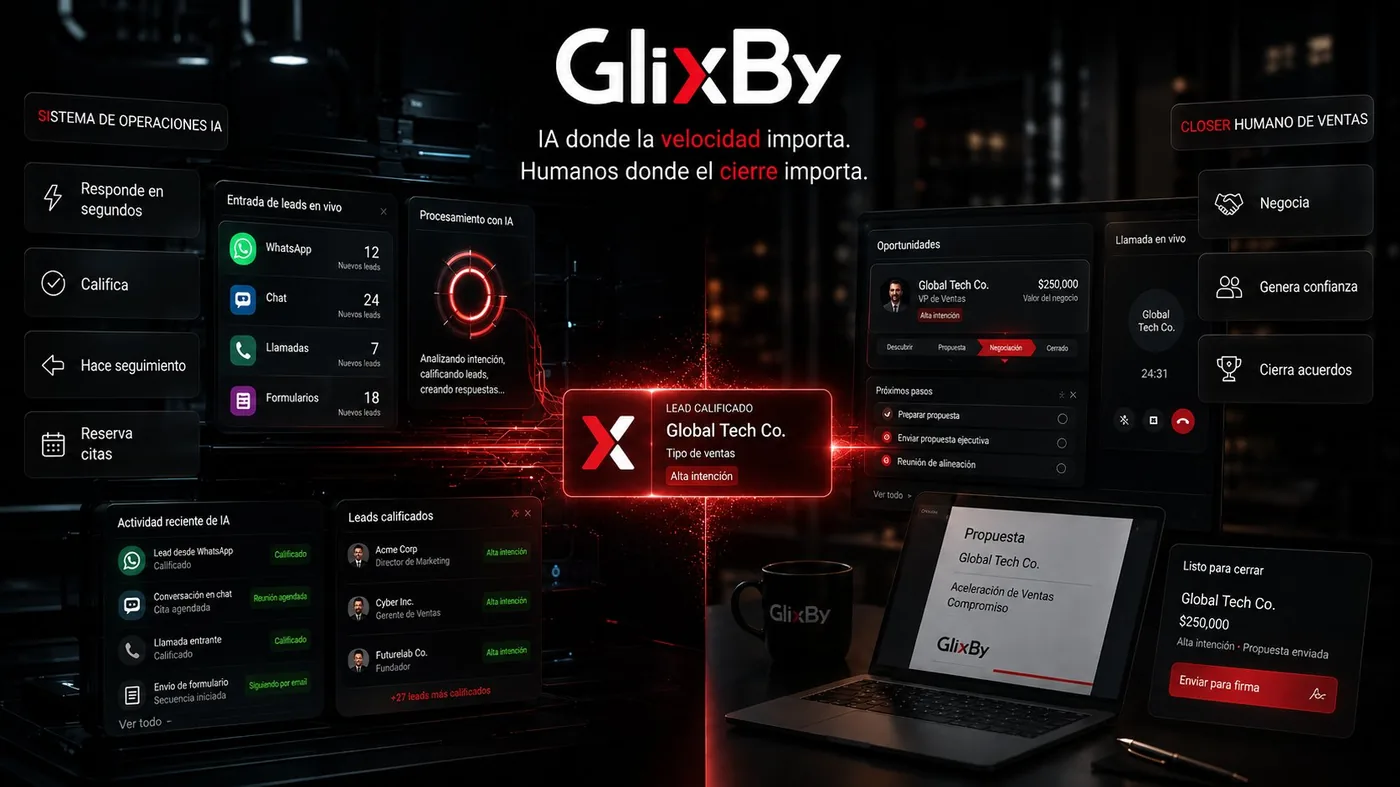 Sistema de operaciones de Glixby: IA para velocidad y closer humano para el cierre de ventas
